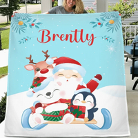 Santa and Elk Christmas Holiday Vibes Custom Blanket - Pretty Snow Scene Christmas Blanket with Personalized Name - Christmas Gift For Friend,Child,Baby - Joliny