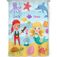 Sea Animals Brother Sister Mermaid Pirate Names Shower Curtain Bathroom Decoration - Joliny
