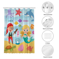 Sea Animals Brother Sister Mermaid Pirate Names Shower Curtain Bathroom Decoration - Joliny