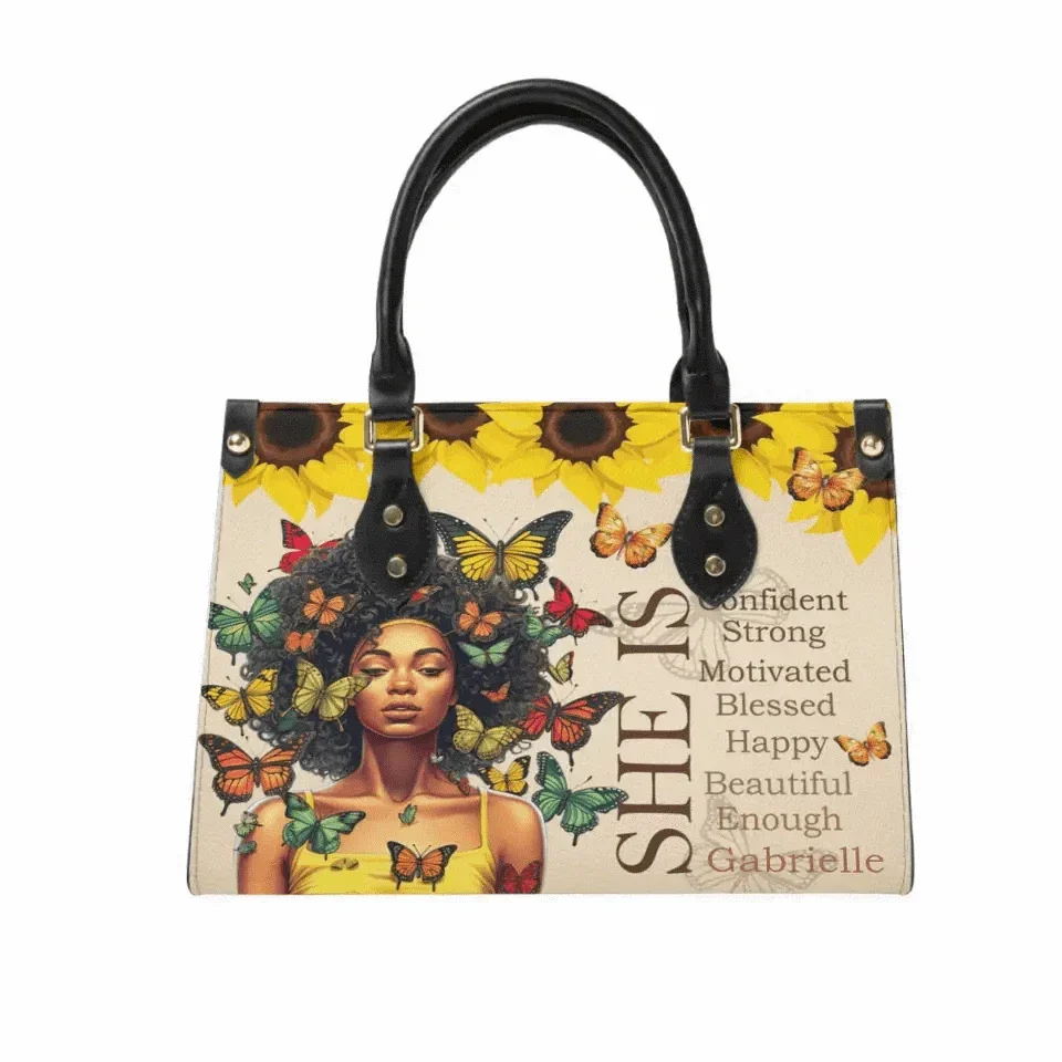 She Is - Personalized Leather Bag