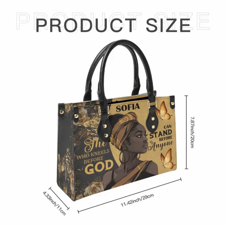 She Who Kneels Before God Can Stand Before Anyone - Personalized Leather Bag - Joliny