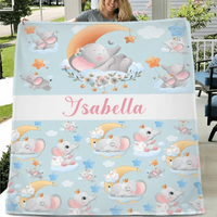 Sleeping Elephant And Rabbit - Personalised Name Animal Print Blanket - A Gift For Child - Joliny