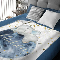 Sleeping Elephant Name Customized Kids Blanket Gift for Boys and Girls - Joliny