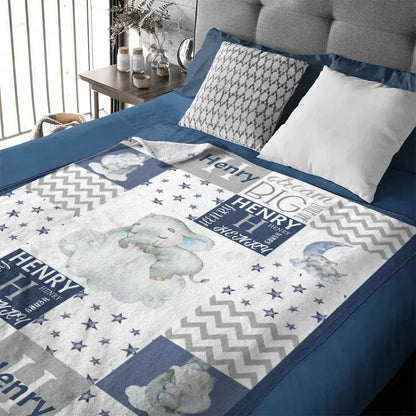 Joliny Customizer Sleeping Elephant Star Name Customized Baby Blanket