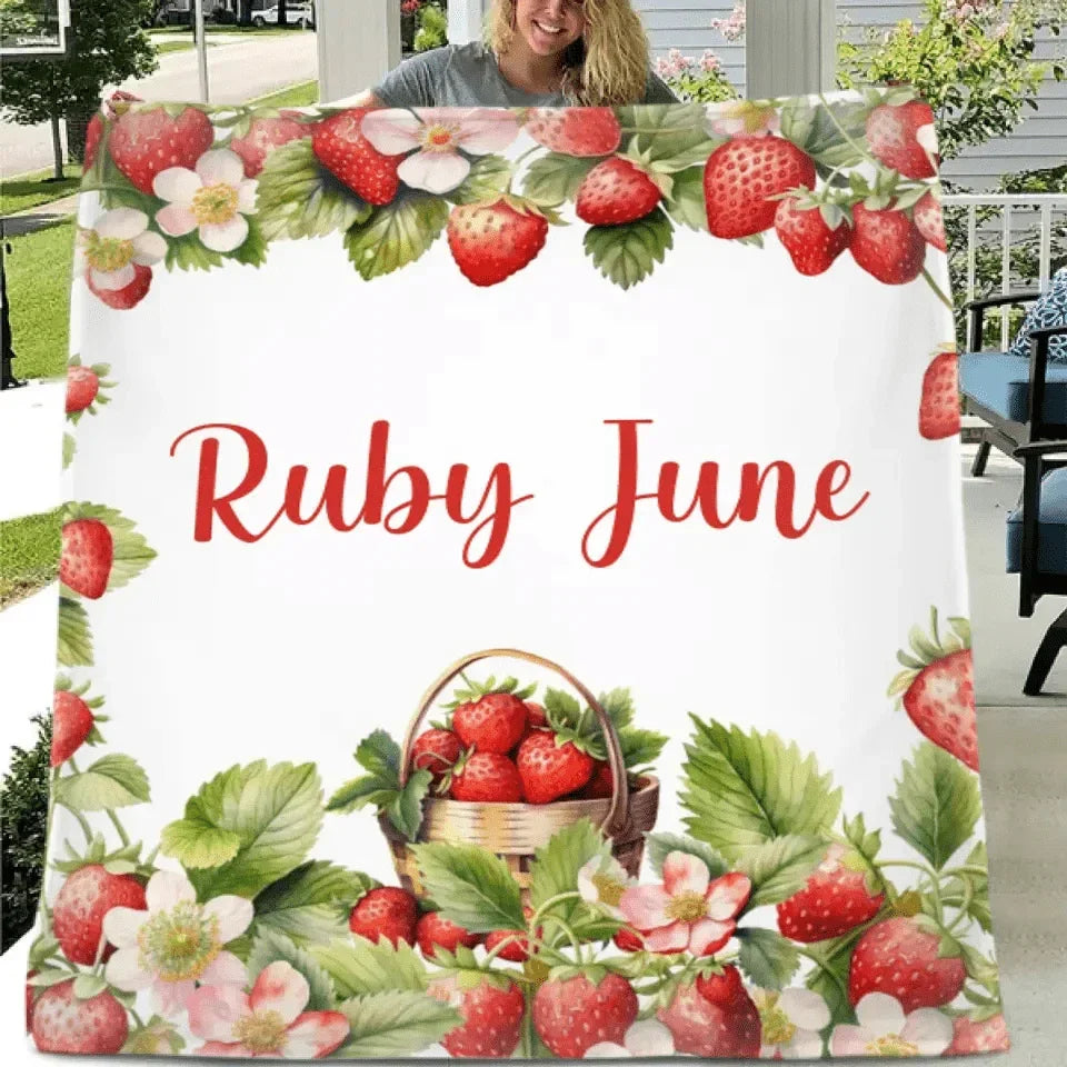 Strawberry Name Customized Blanket Gift for Girls