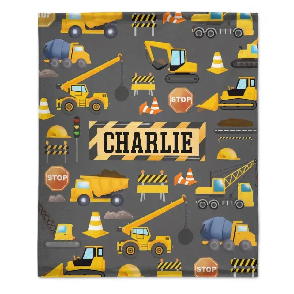 Construction Vehicle Truck Collection - Customized Children's Name Blanket - Joliny