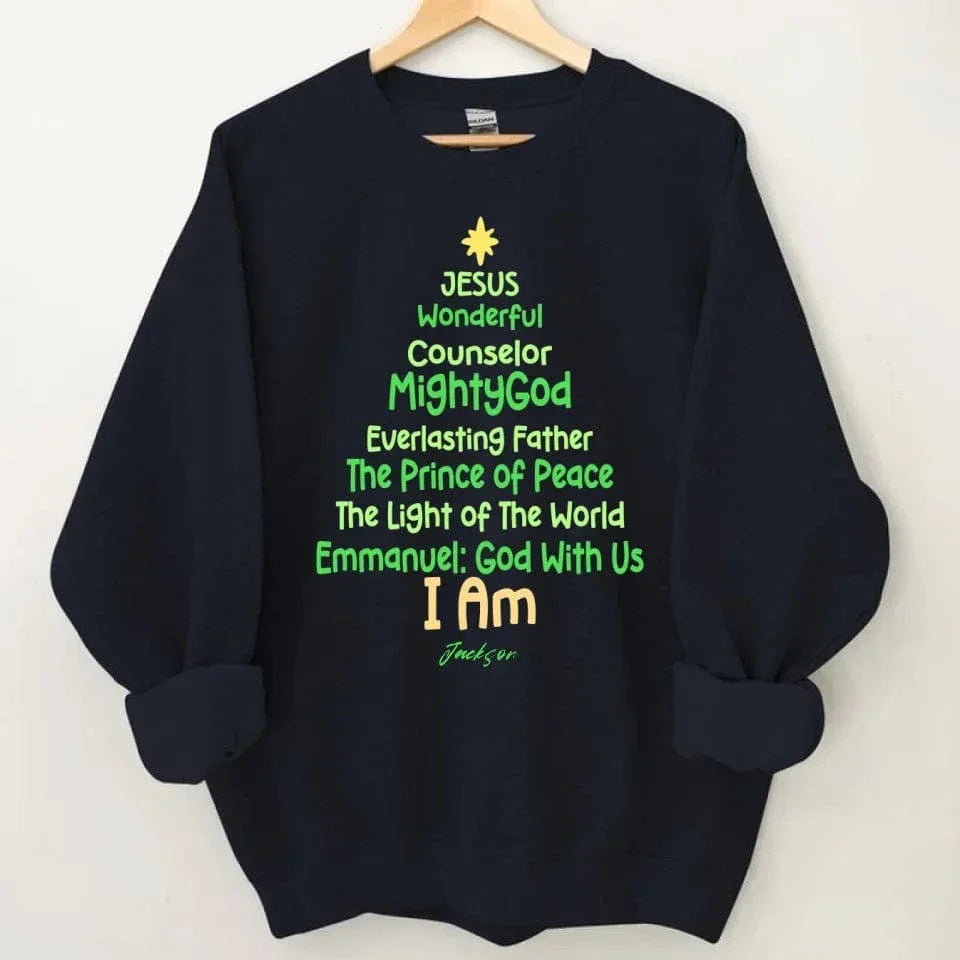Customized Jesus-themed Text Apparel - Personalized Name Christmas Tree Shape Text Printed Costume - A Gift For Disciples Of Jesus,Yourself,Friend - Joliny