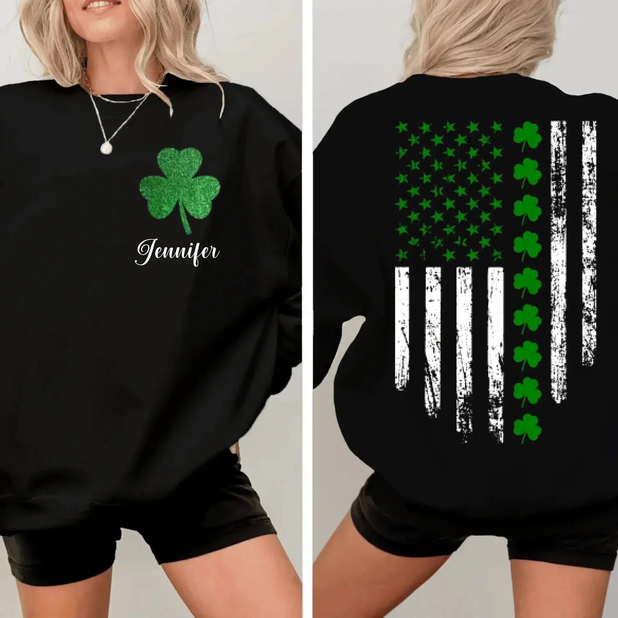 St. Patrick'S Day Flag Shamrock Personalized Name Custom Printed T-Shirt Sweatshirt - Gift For Family, Friends And Loved Ones - Joliny