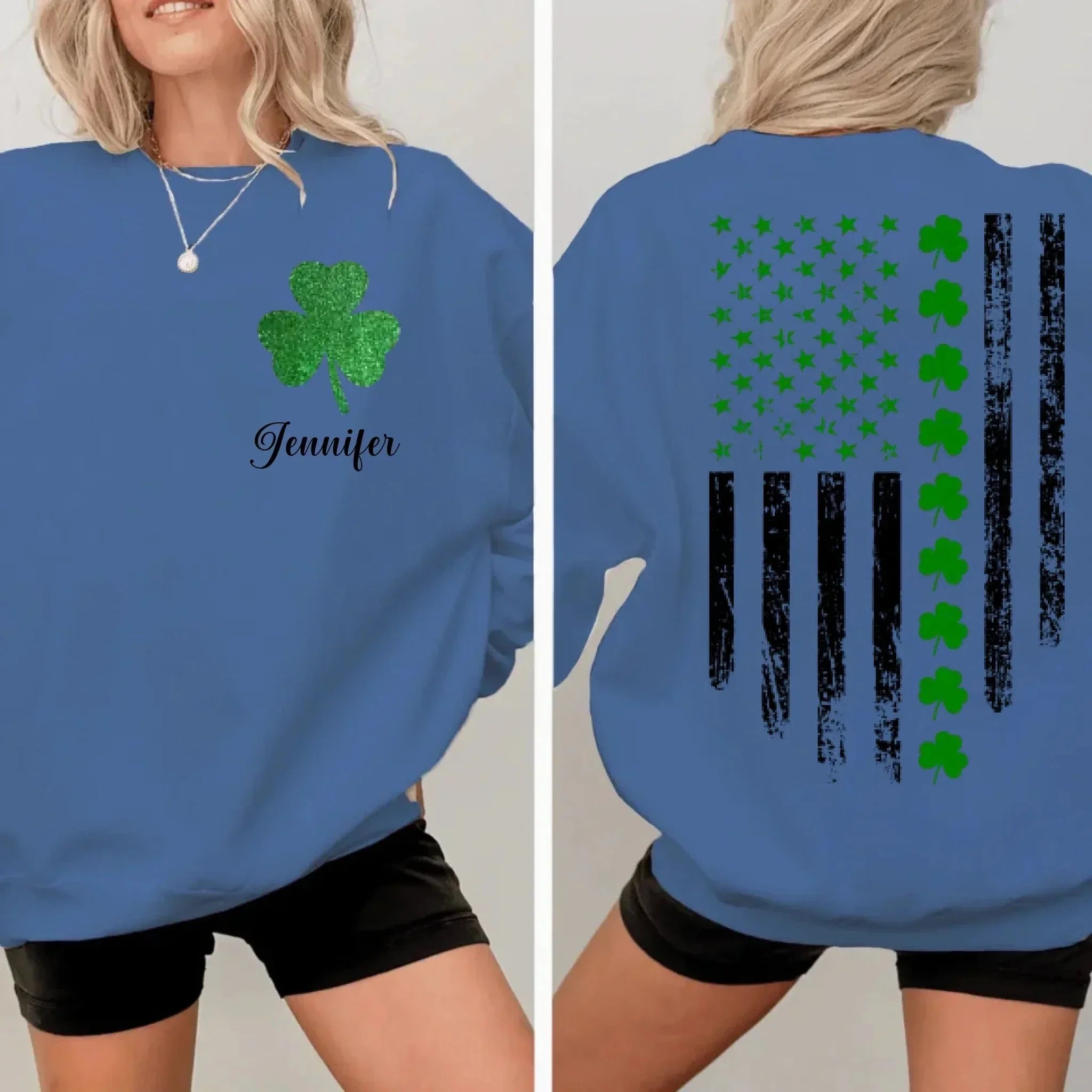 St. Patrick'S Day Flag Shamrock Personalized Name Custom Printed T-Shirt Sweatshirt - Gift For Family, Friends And Loved Ones