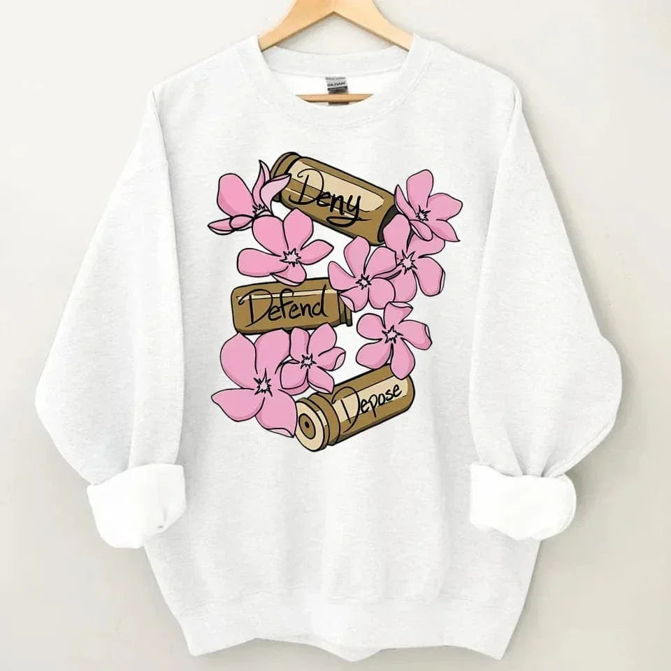 Deny,Defend and Depose Themed Bullet and Flower Clothing - A Gift For Friend,Family,Colleagues,Fellow Student,Roommates - Joliny