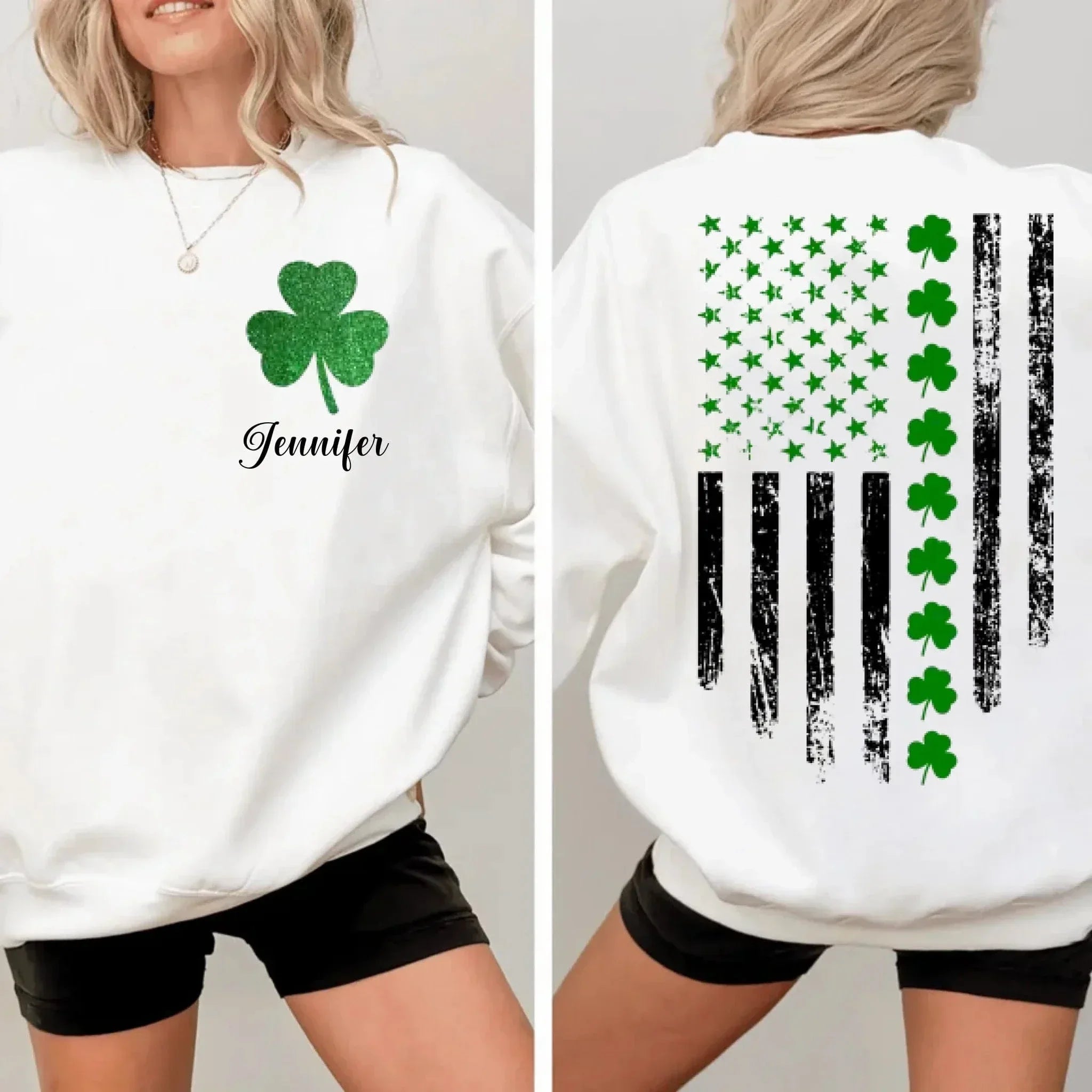 St. Patrick'S Day Flag Shamrock Personalized Name Custom Printed T-Shirt Sweatshirt - Gift For Family, Friends And Loved Ones