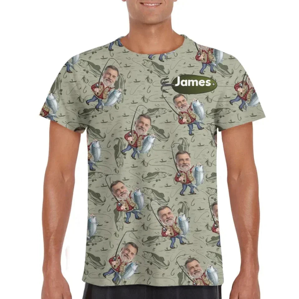 Funny Caricature Face - Personalized Fishing Full Body Print Shirt - Gift for Fishing Enthusiasts