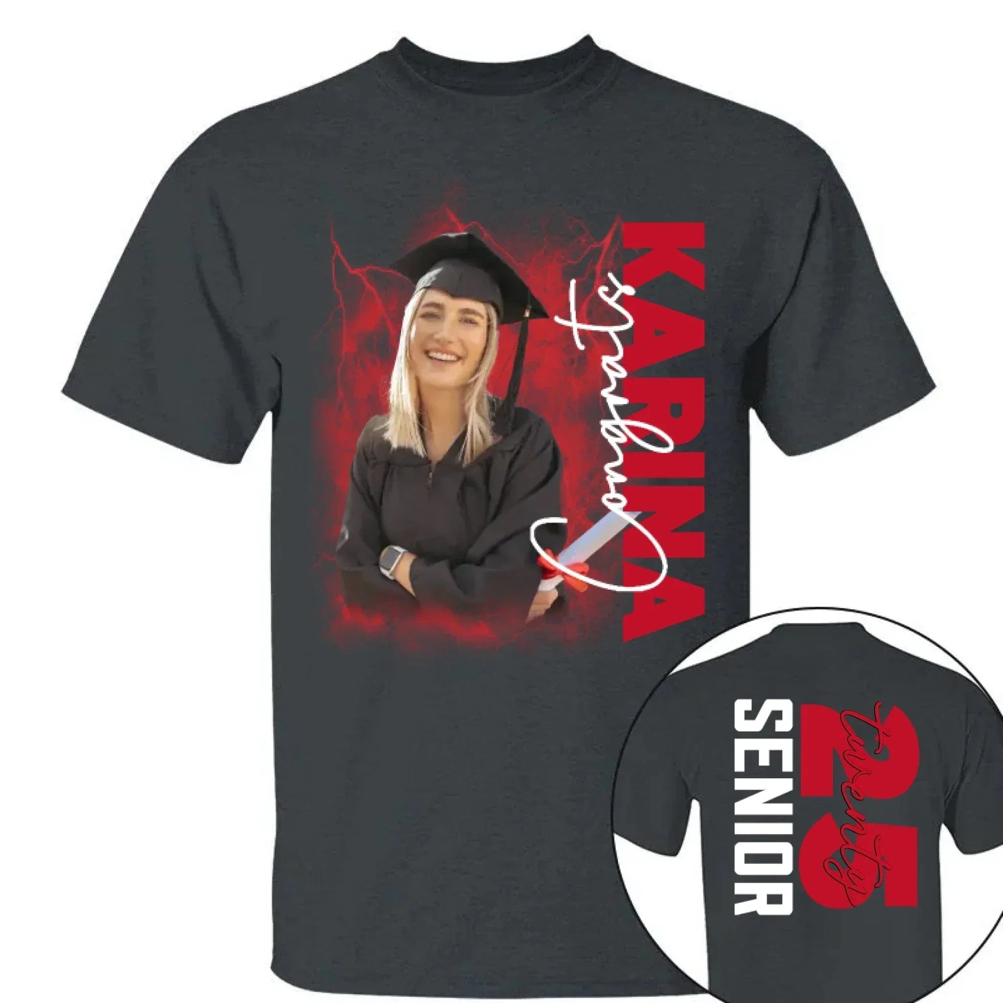 Customized 2025 Graduation Season T-shirt - Personalized Commemorative Graduation Clothing with Background,Photo,Name,Number and Text - Gifts for Family,Children,Grandchildren