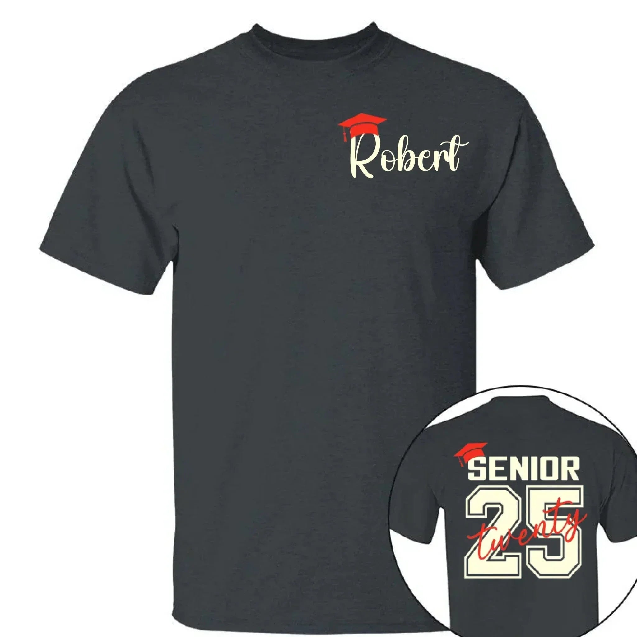 Customized Bachelor's Cap Pattern Graduation T-shirt - Personalized Name Pattern Graduation Cap Clothing for the Academic Year- Gifts for Family,Grandchildren,Graduate