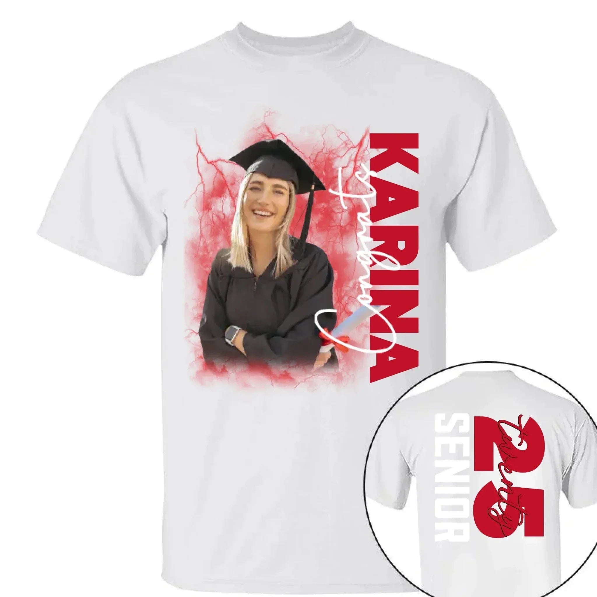 Customized 2025 Graduation Season T-shirt - Personalized Commemorative Graduation Clothing with Background,Photo,Name,Number and Text - Gifts for Family,Children,Grandchildren