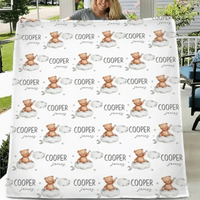 Teddy Bear Cloud Personalized Name Custom Blanket - Newborn Baby Shower Gift - Joliny