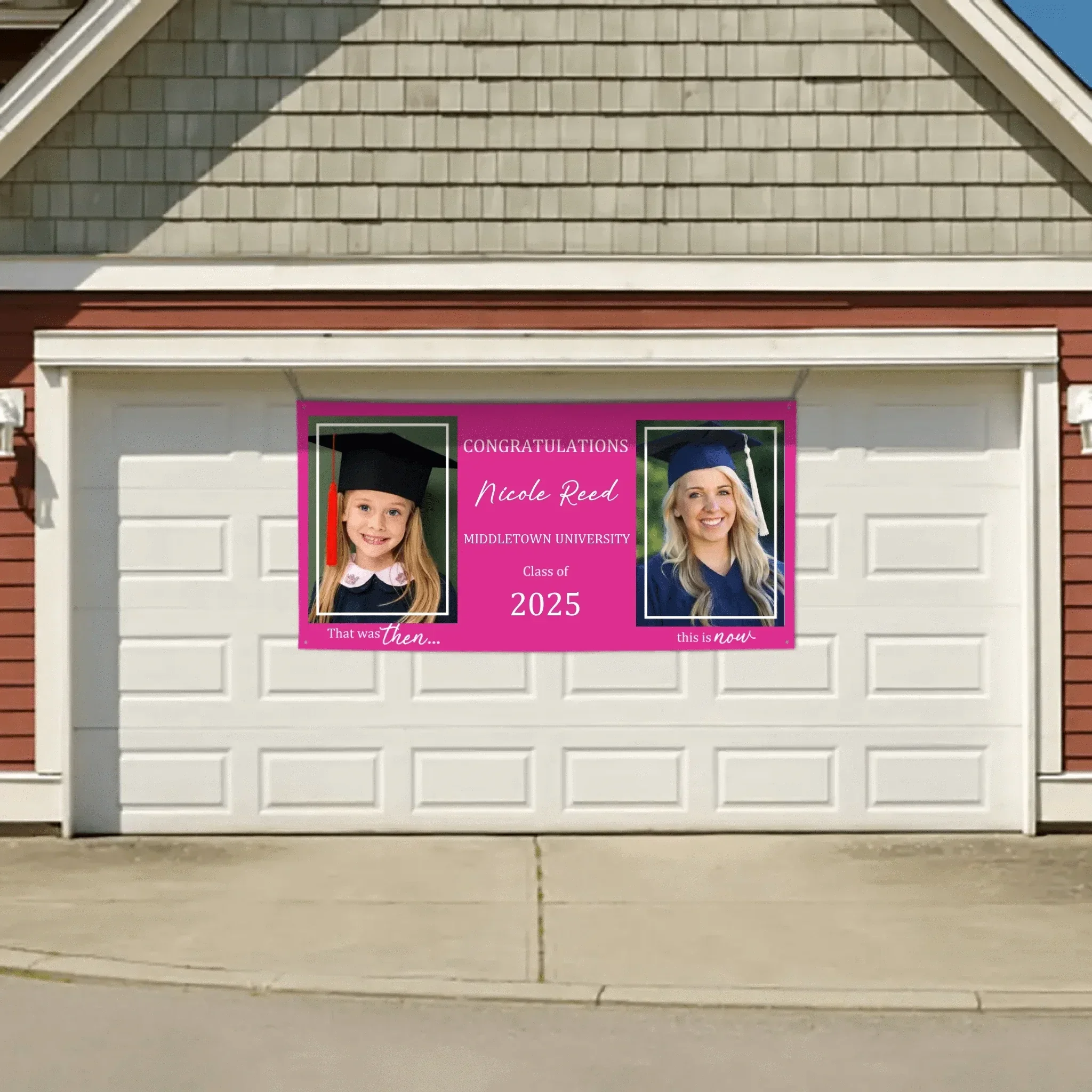 Then And Now Graduate Personalized Photo Banner, Party Supplies - Joliny