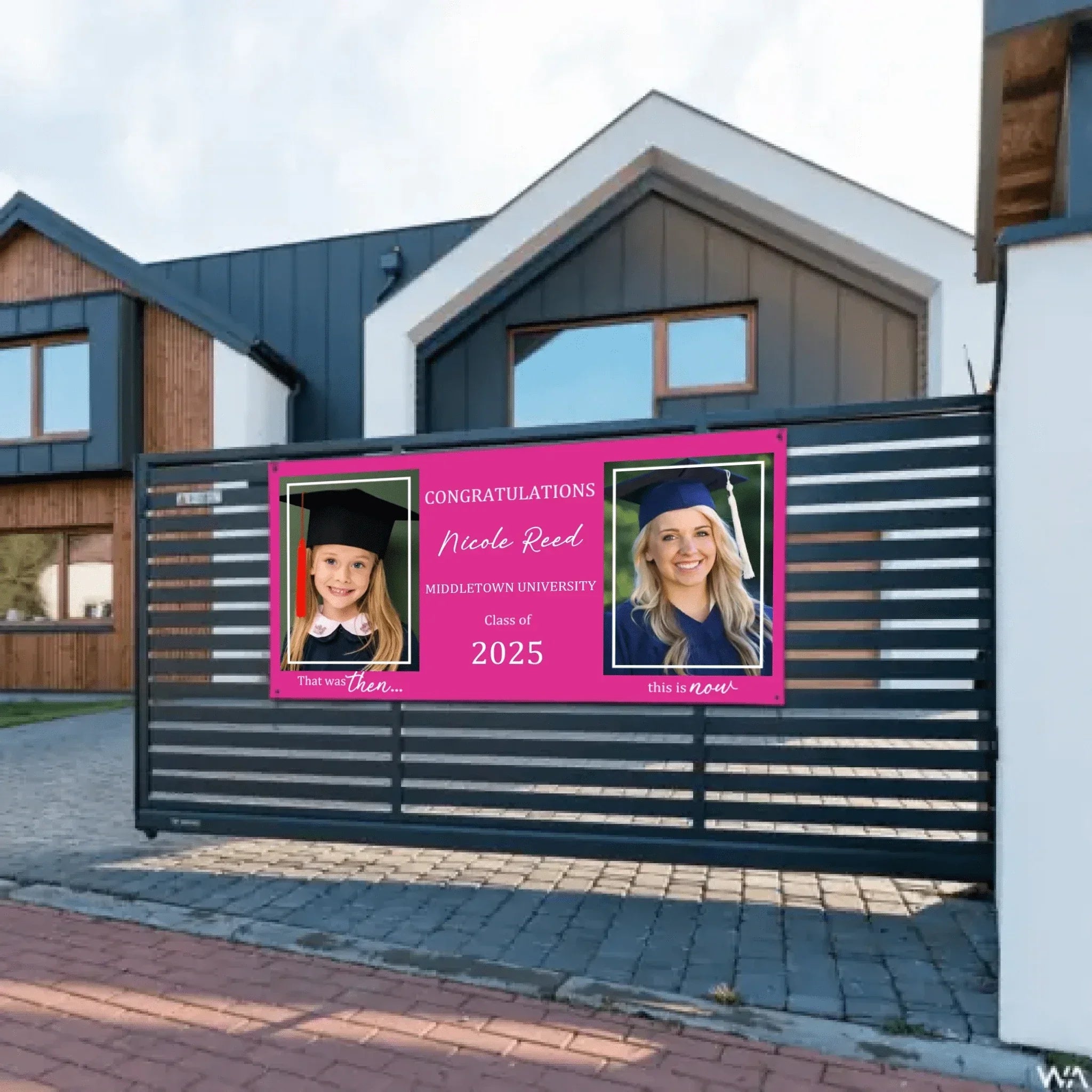 Then And Now Graduate Personalized Photo Banner, Party Supplies - Joliny