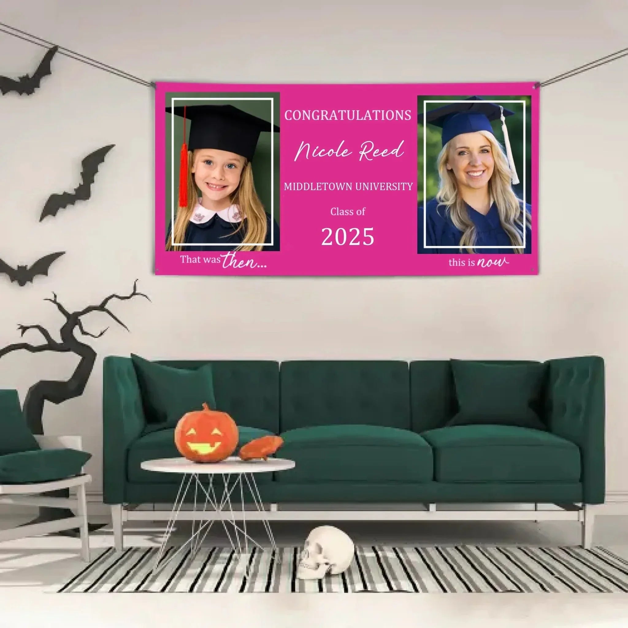Then And Now Graduate Personalized Photo Banner, Party Supplies - Joliny