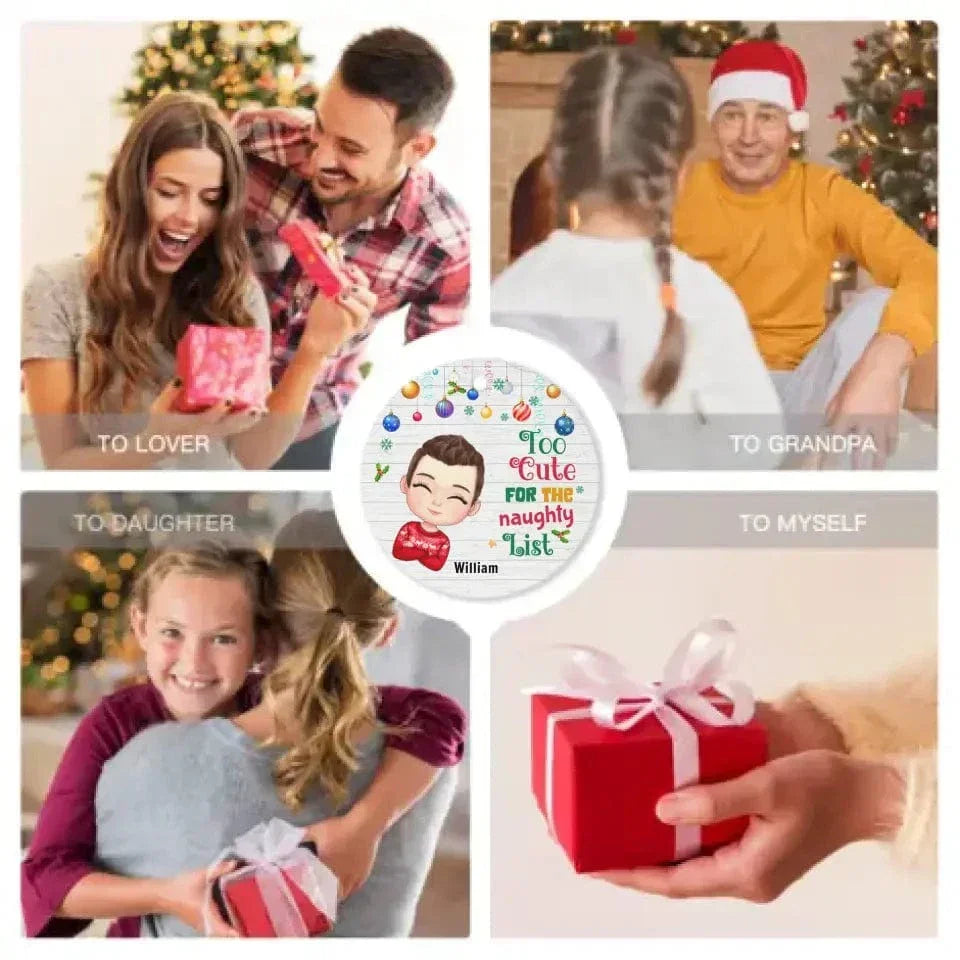 Too Cute For The Naughty List Granddaughter Grandson Circle Ornament - Joliny