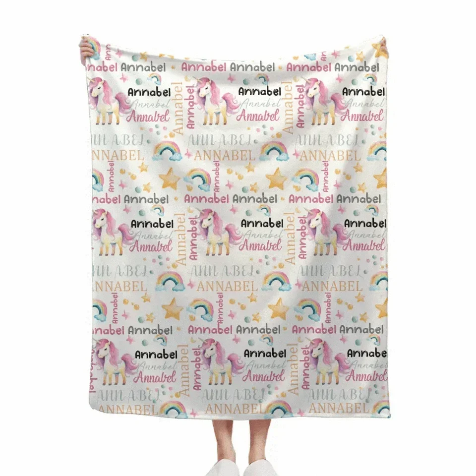 Joliny Customizer Unicorn Pattern Name Custom Blanket For Boys Girls Babies / 1 / 40 X 30 IN For Baby Unicorn Pattern Name Custom Blanket For Boys Girls Babies