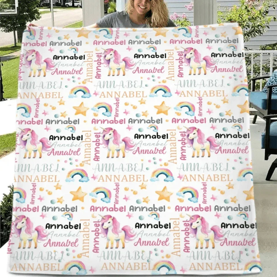 Joliny Customizer Unicorn Pattern Name Custom Blanket For Boys Girls Babies