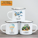 Personalized Truck Train Airplane Vehicles / Dinosaur Mug for Kids - Hot Chocolate / Milk Mug - Joliny