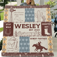 Western Kids Name Custom Cowboy Blanket, Customized 1st Birthday Gift - Joliny