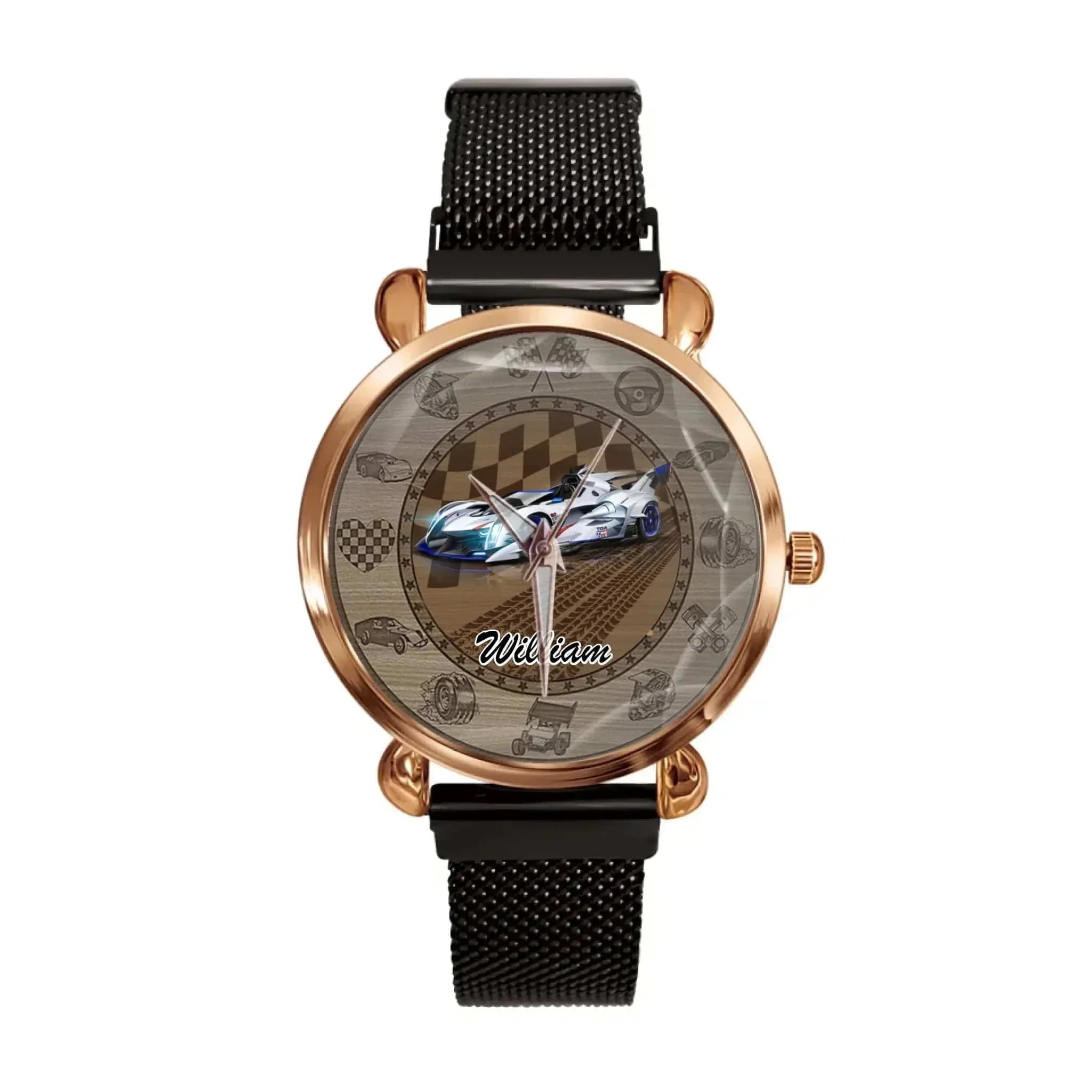 Customized Racing Competition Theme Watch - Personalized Photo-themed Racing Dirt Track Decorative Watch - A Gift For Friend,Race Car Driver,Race Car Fans