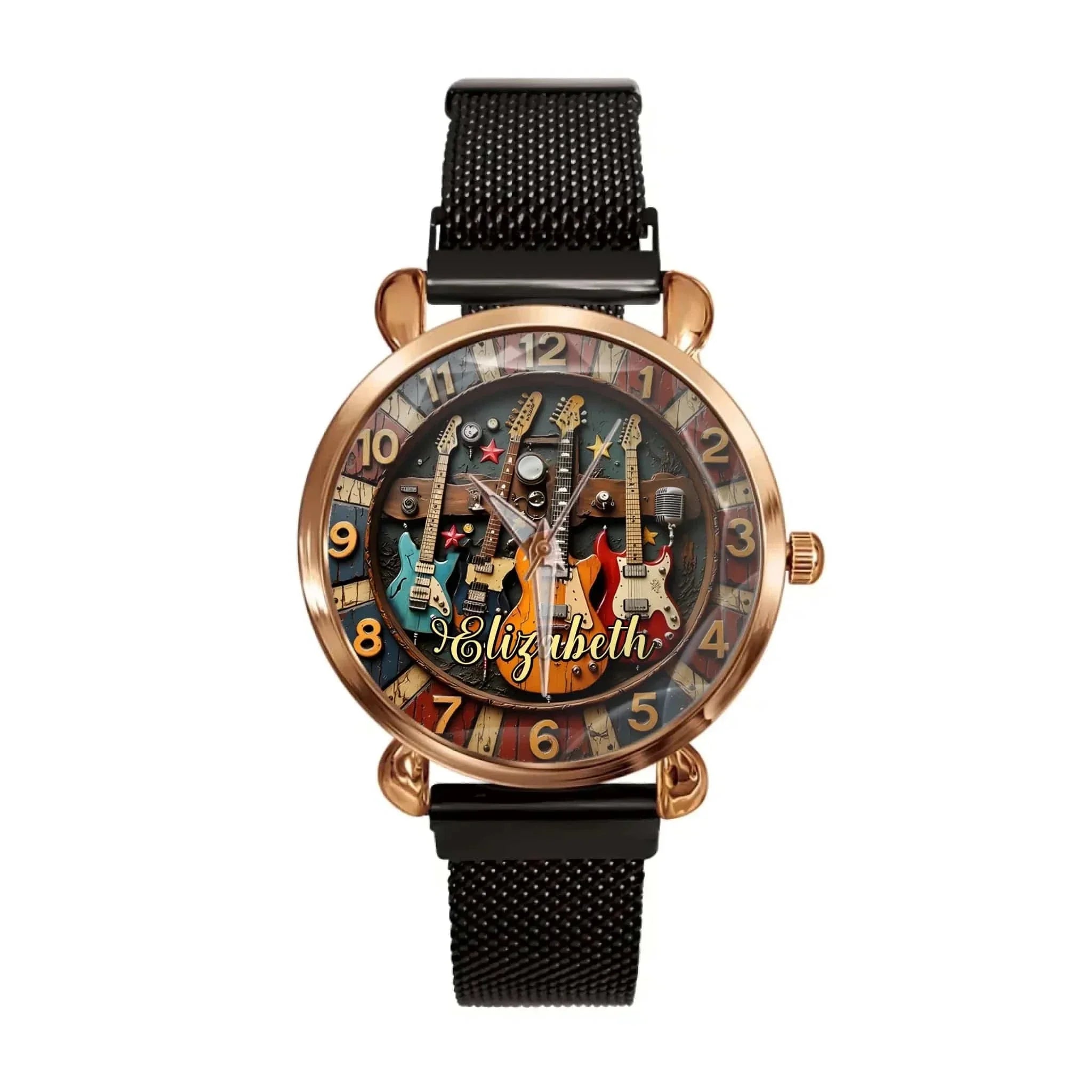 Customized Retro Musical Instrument-themed Watch – Personalized Name Engraved Musical Instrument Pattern Watch - A Gift For Friend,Family,Music Enthusiast