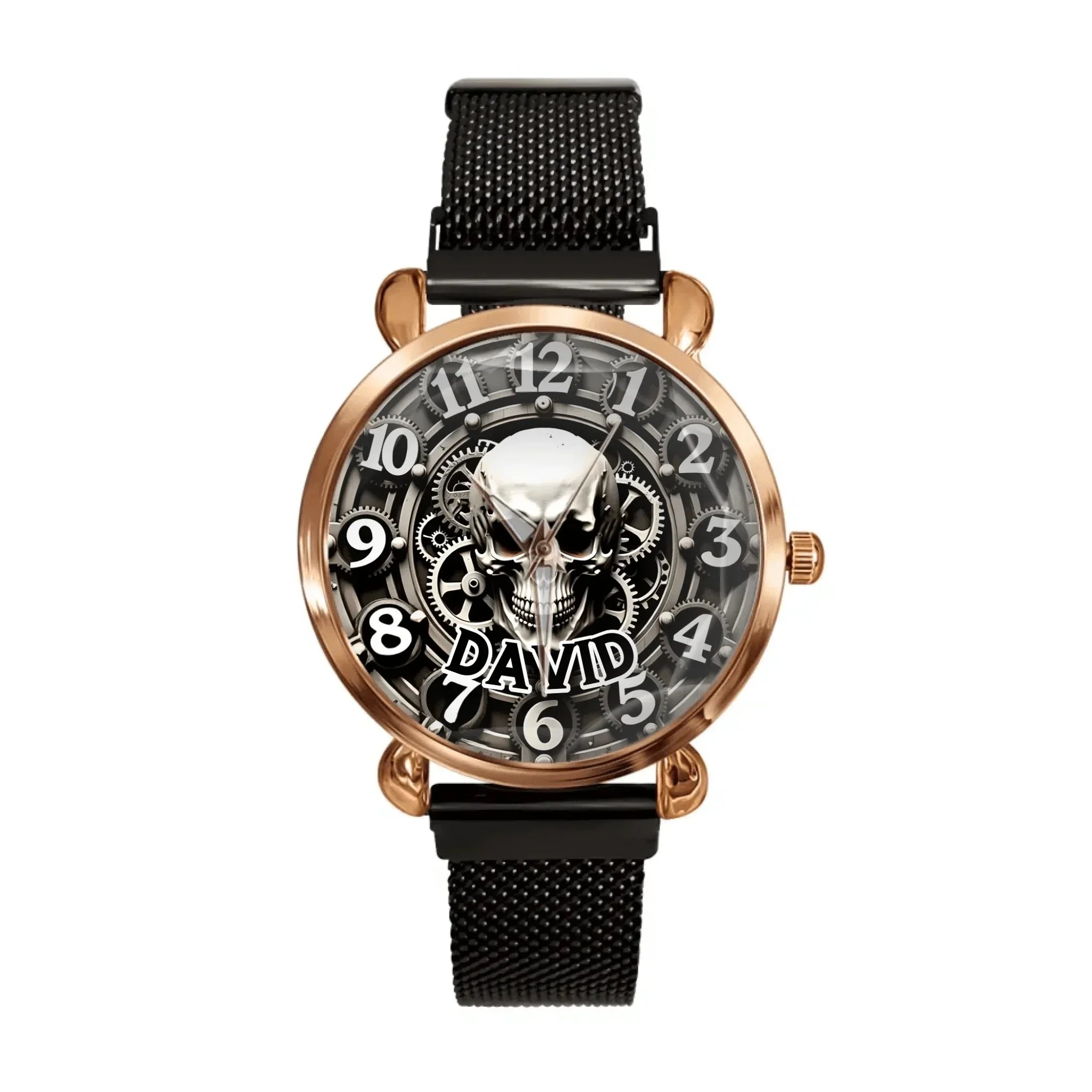 Customized Skull and Gear Pattern Watch – Personalized Name Watch – A Gift for Friend, Brother, BFF