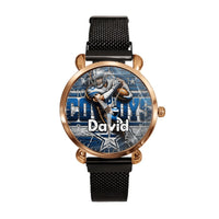 Customized Sports Themed Background Watch – Personalized Name Football Player Print Watch - A Gift For Football Players,Football Lovers,Sport Lovers,Friend - Joliny