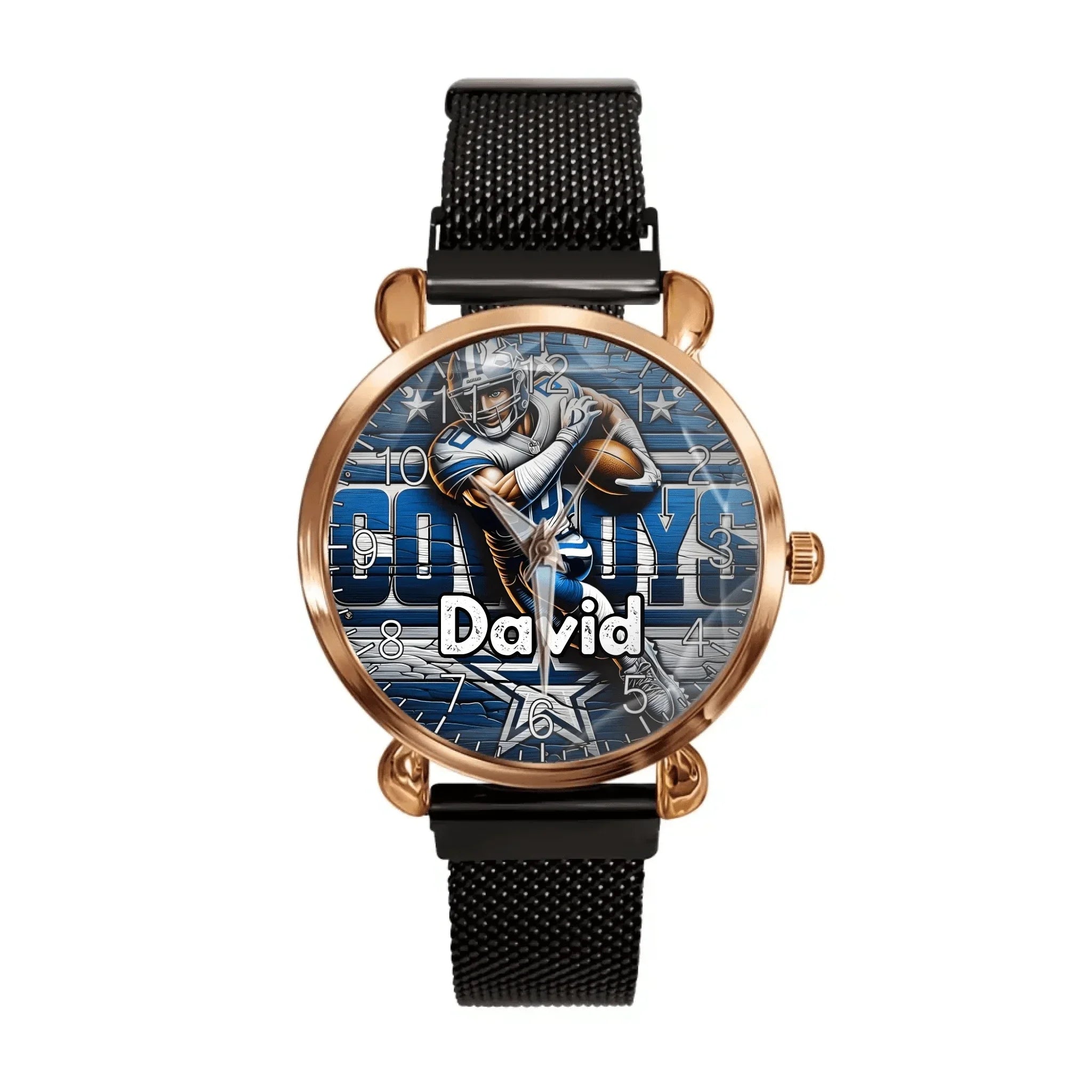 Customized Sports Themed Background Watch – Personalized Name Football Player Print Watch - A Gift For Football Players,Football Lovers,Sport Lovers,Friend