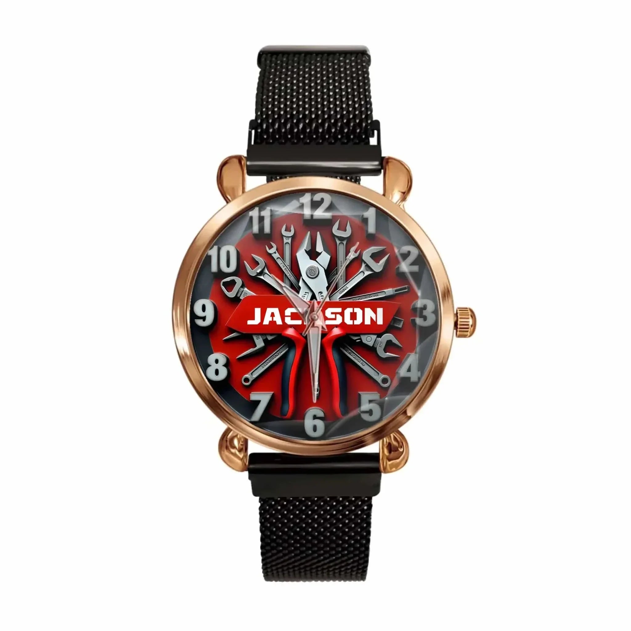 Mechanics is Power - Mechanical Tool-design Watches with Personalized Names, Featuring Patterns of Wrenches - A Gift For Family,Boyfriend,Dad,Mechanical Enthusiast