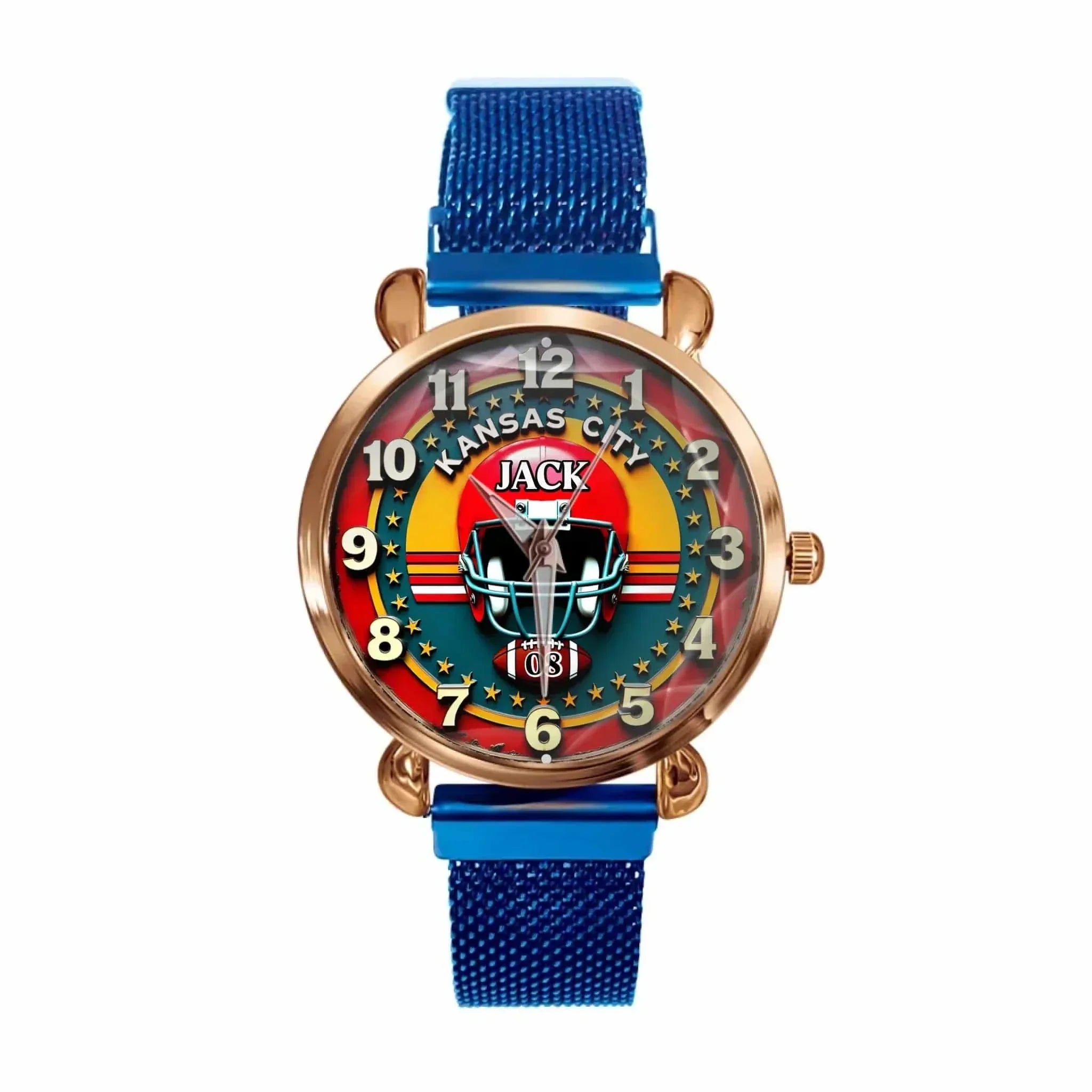 Custom Football Watch – Personalized Name & Number, Kansas City Fan Gift, Sports Lover Timepiece - Joliny
