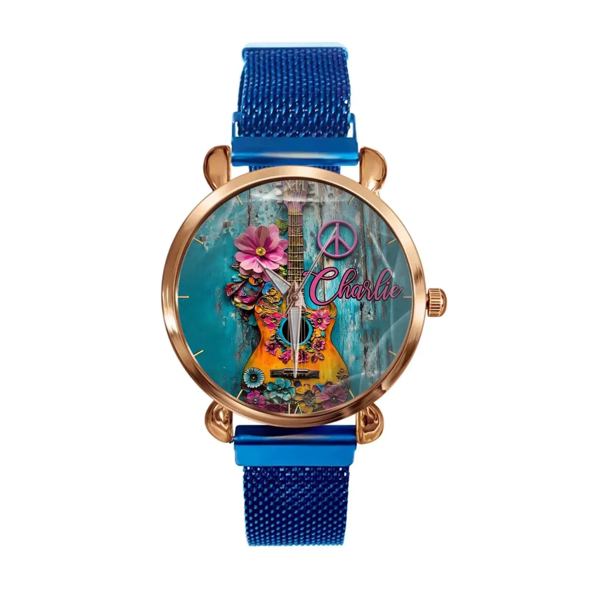 Customized Hippie-Inspired Musical Instrument Watch – Personalized Name Engraved Instrument Patterned Watch - A Gift For Music Enthusiast,Musicians,Friend,BFF - Joliny