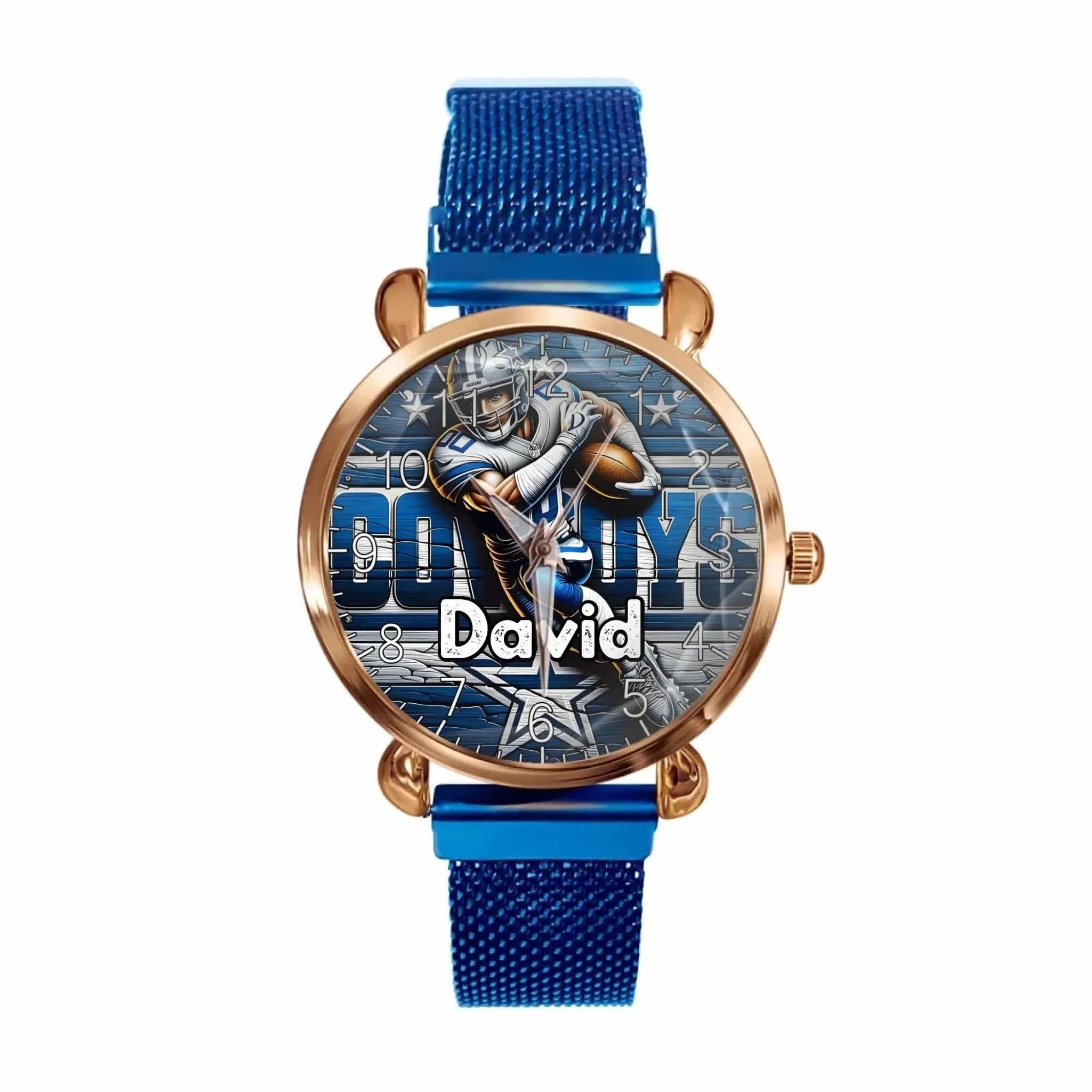 Customized Sports Themed Background Watch – Personalized Name Football Player Print Watch - A Gift For Football Players,Football Lovers,Sport Lovers,Friend - Joliny