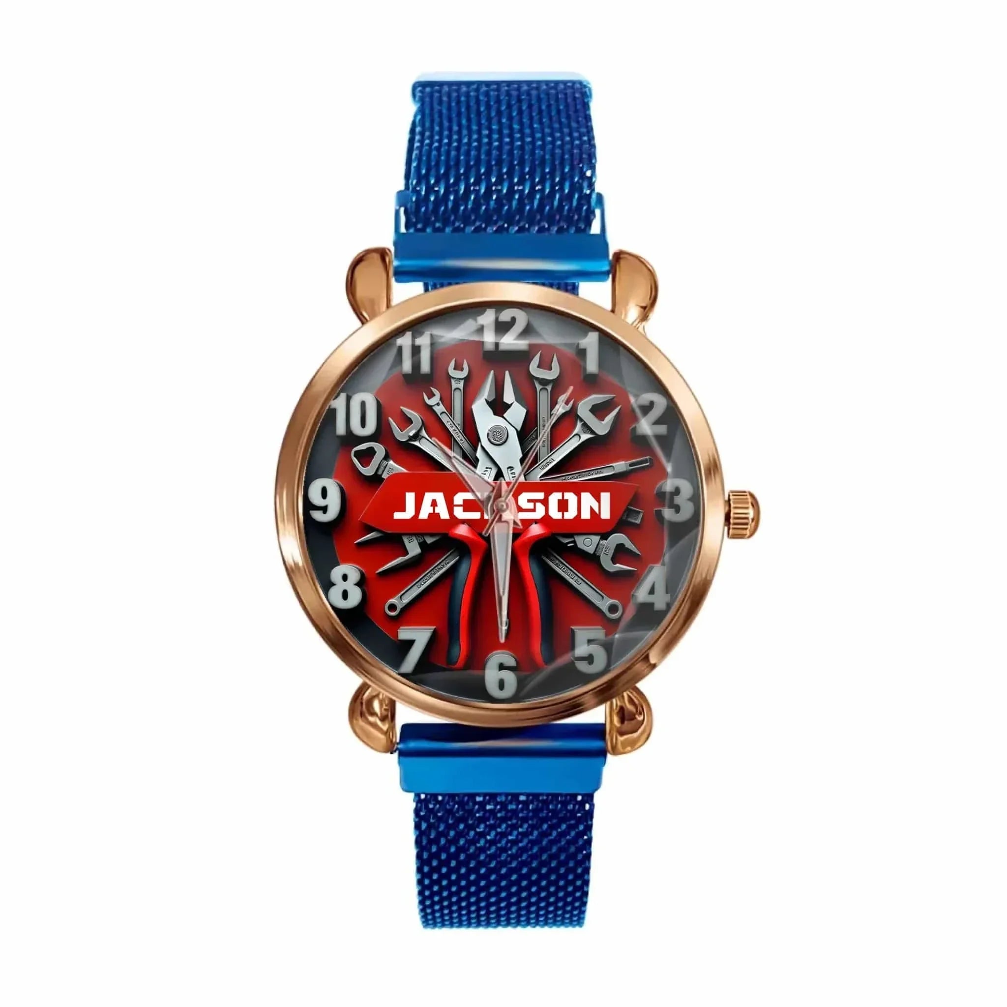 Mechanics is Power - Mechanical Tool-design Watches with Personalized Names, Featuring Patterns of Wrenches - A Gift For Family,Boyfriend,Dad,Mechanical Enthusiast - Joliny