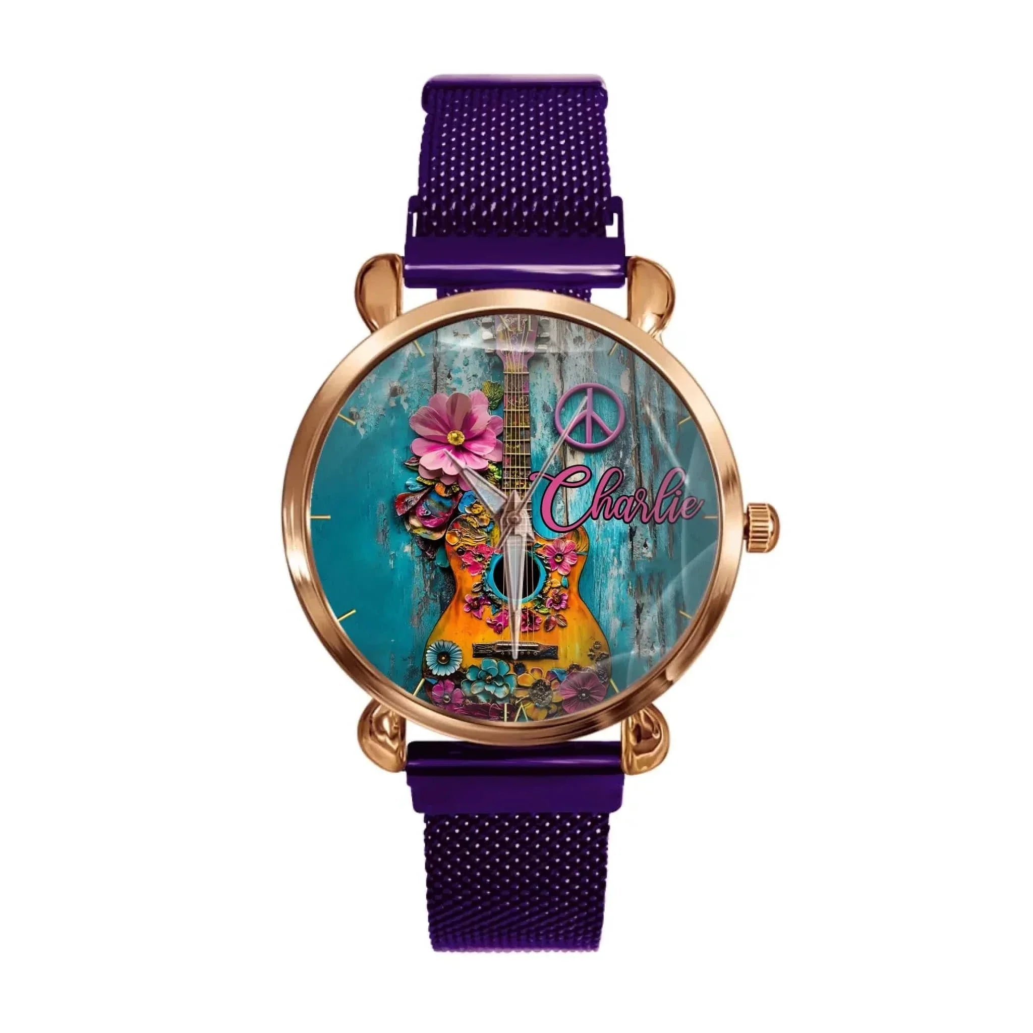 Customized Hippie-Inspired Musical Instrument Watch – Personalized Name Engraved Instrument Patterned Watch - A Gift For Music Enthusiast,Musicians,Friend,BFF - Joliny