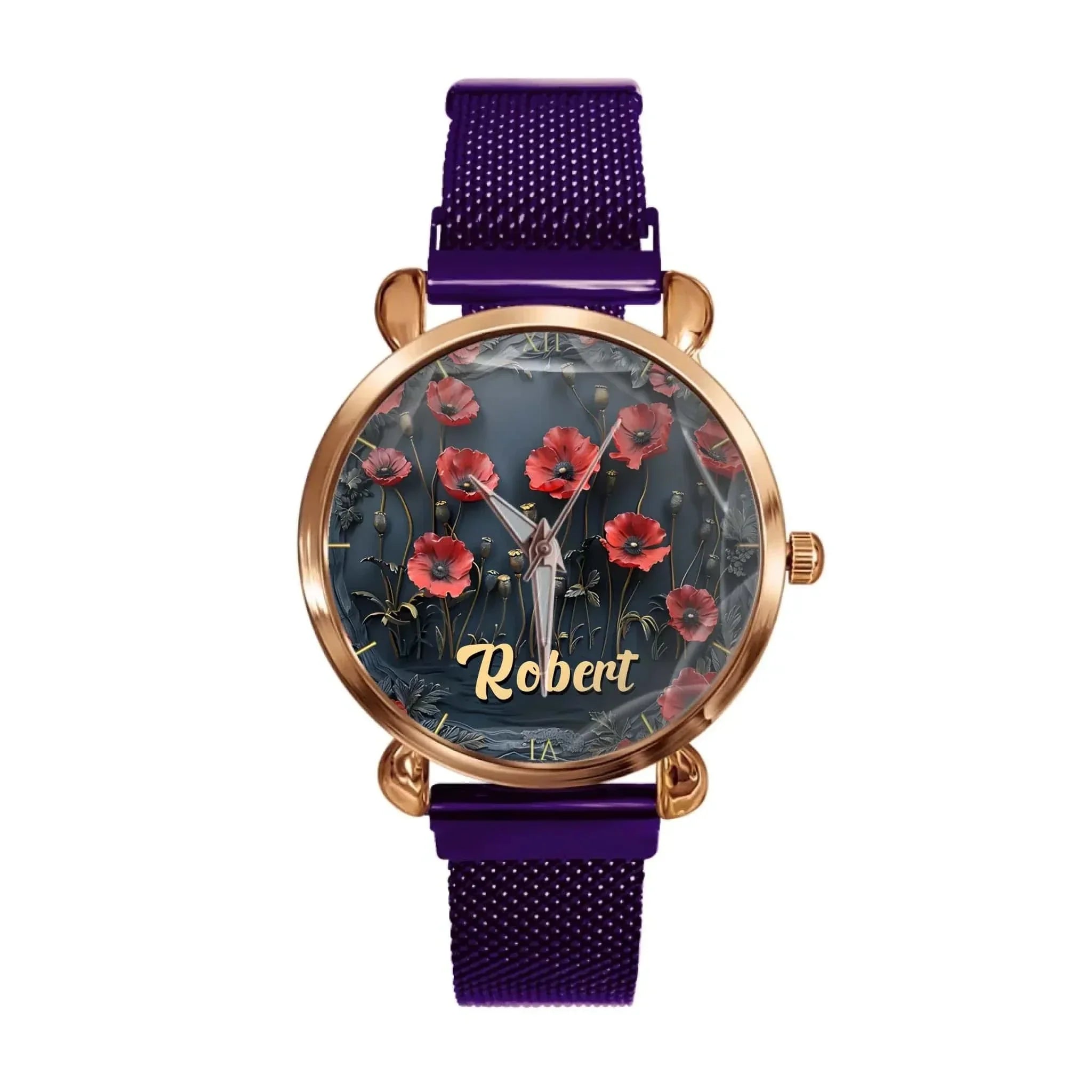Customized Papaver Rhoeas Patterned Watch – Personalized Names - A Gift For Friend,BFF,Roommate - Joliny