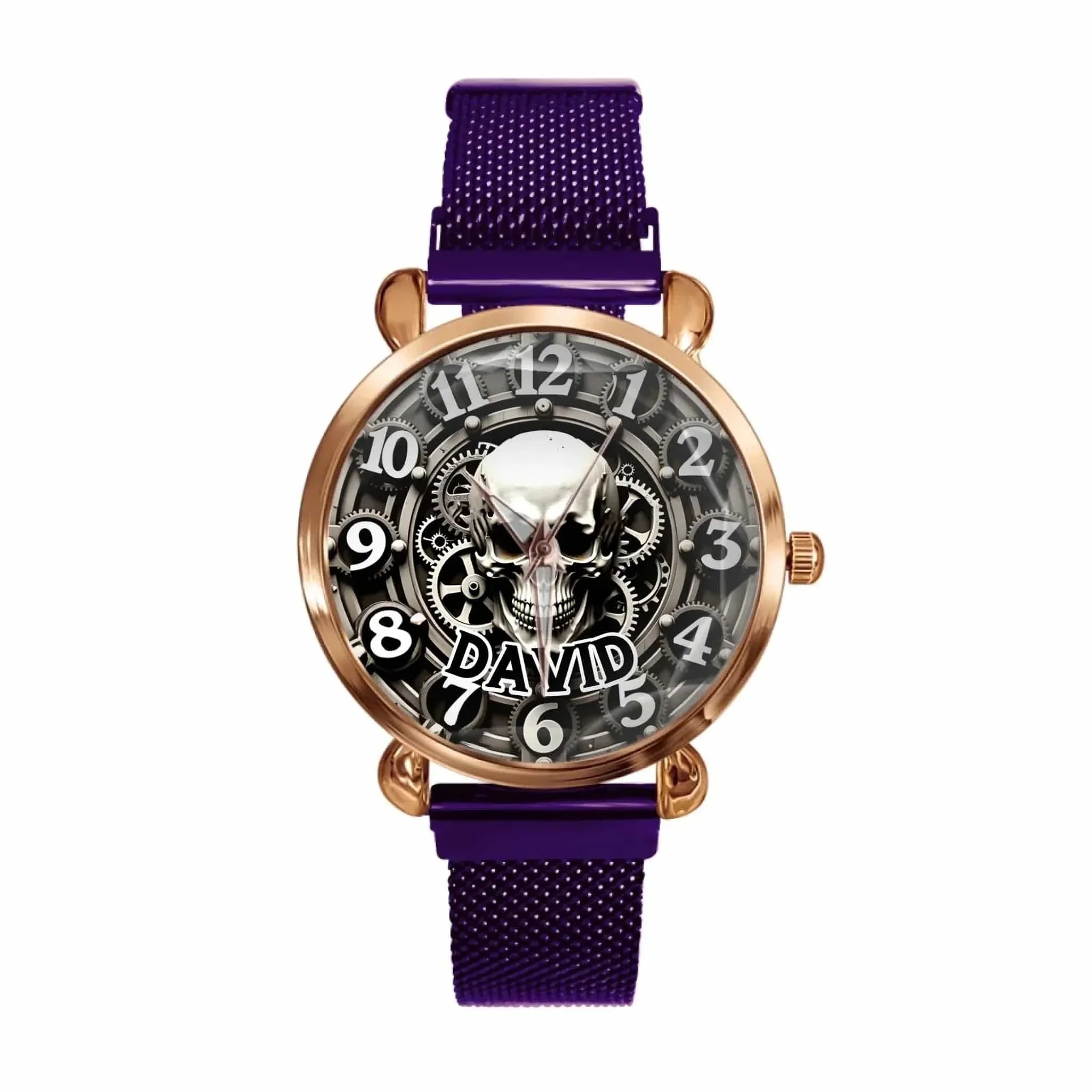Customized Skull and Gear Pattern Watch – Personalized Name Watch – A Gift for Friend, Brother, BFF - Joliny