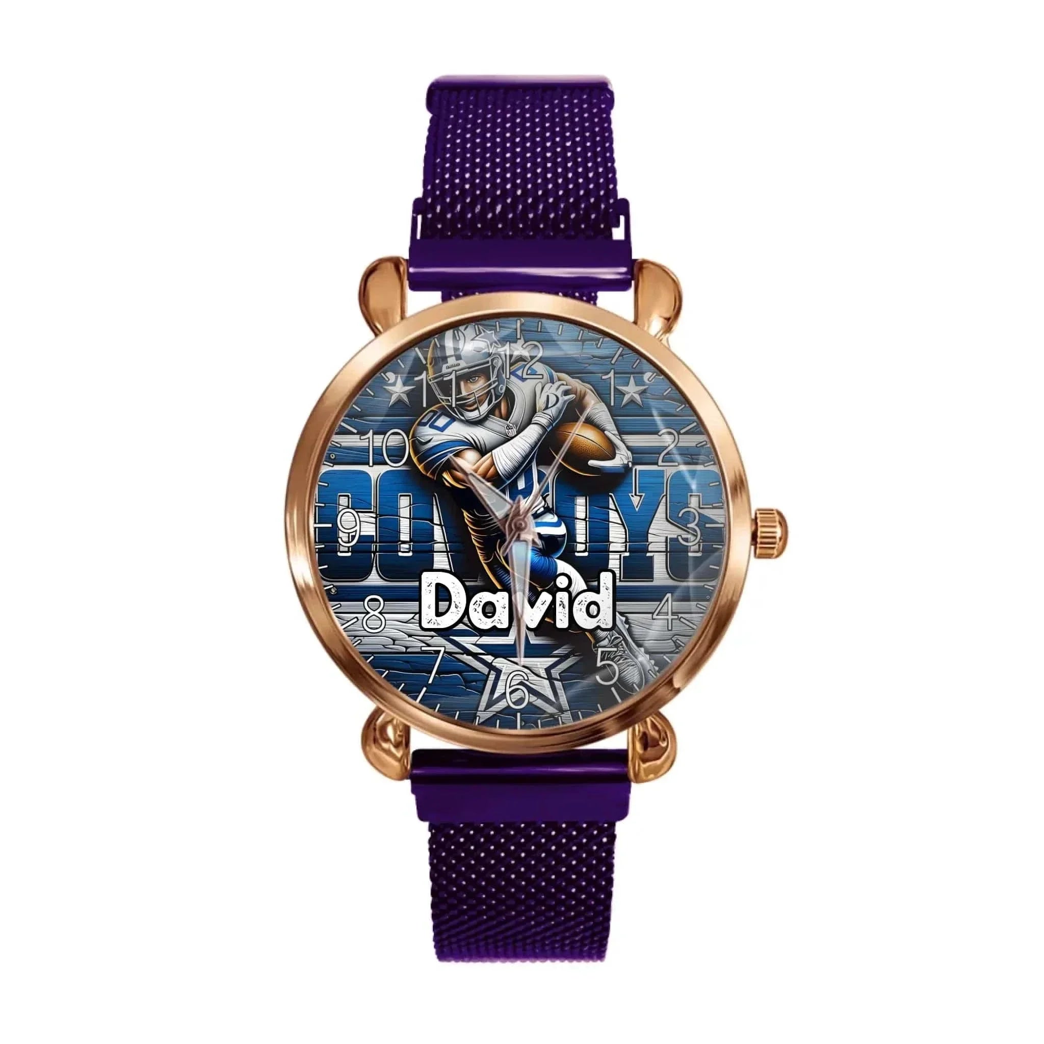 Customized Sports Themed Background Watch – Personalized Name Football Player Print Watch - A Gift For Football Players,Football Lovers,Sport Lovers,Friend - Joliny