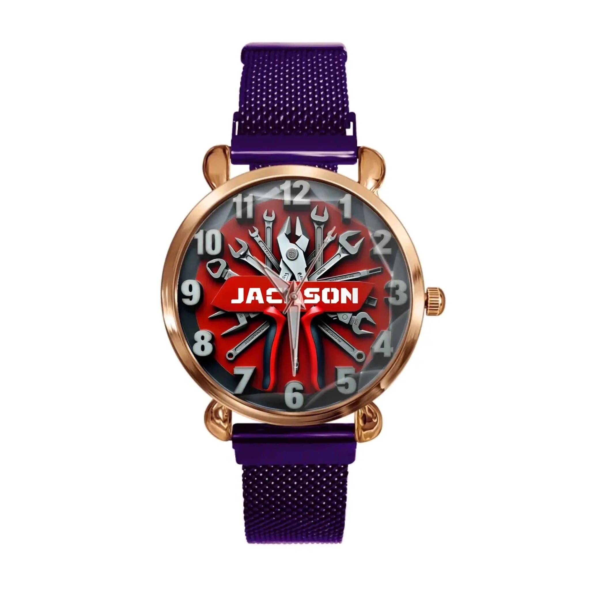 Mechanics is Power - Mechanical Tool-design Watches with Personalized Names, Featuring Patterns of Wrenches - A Gift For Family,Boyfriend,Dad,Mechanical Enthusiast - Joliny