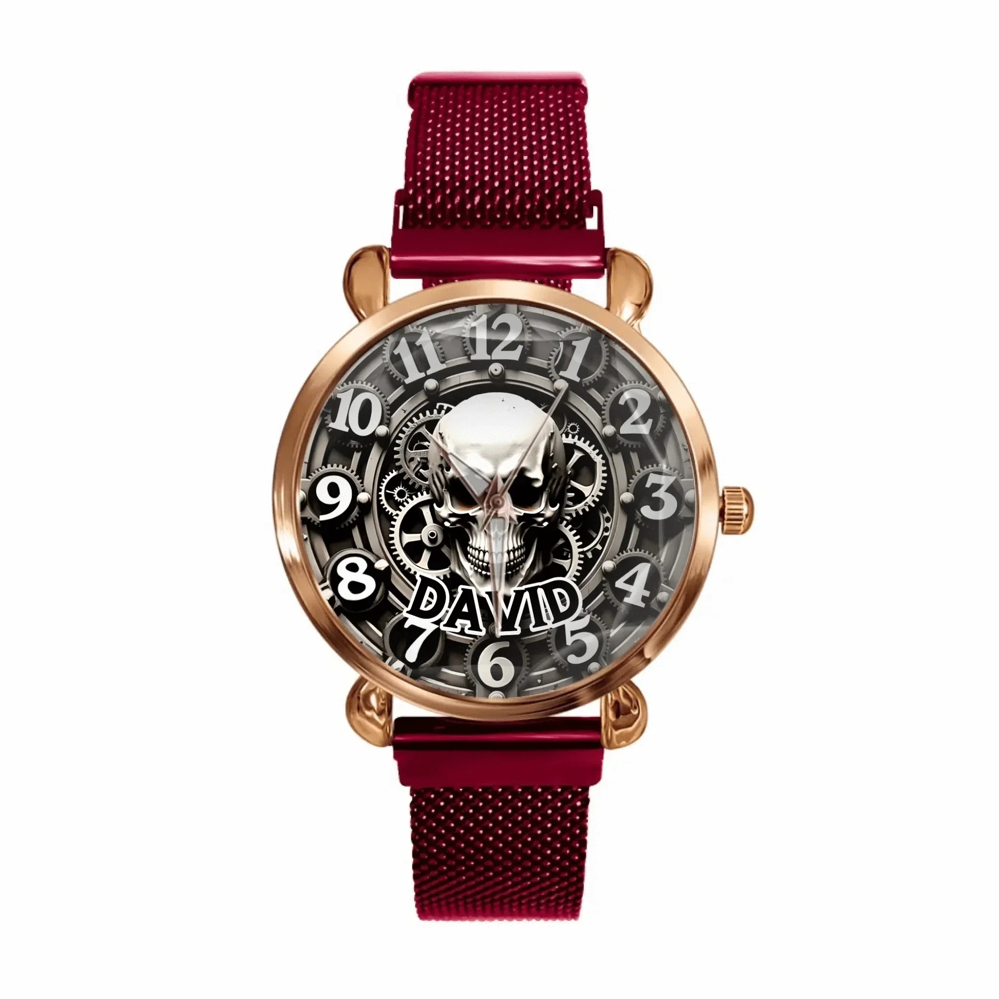 Customized Skull and Gear Pattern Watch – Personalized Name Watch – A Gift for Friend, Brother, BFF - Joliny