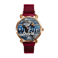 Customized Sports Themed Background Watch – Personalized Name Football Player Print Watch - A Gift For Football Players,Football Lovers,Sport Lovers,Friend - Joliny