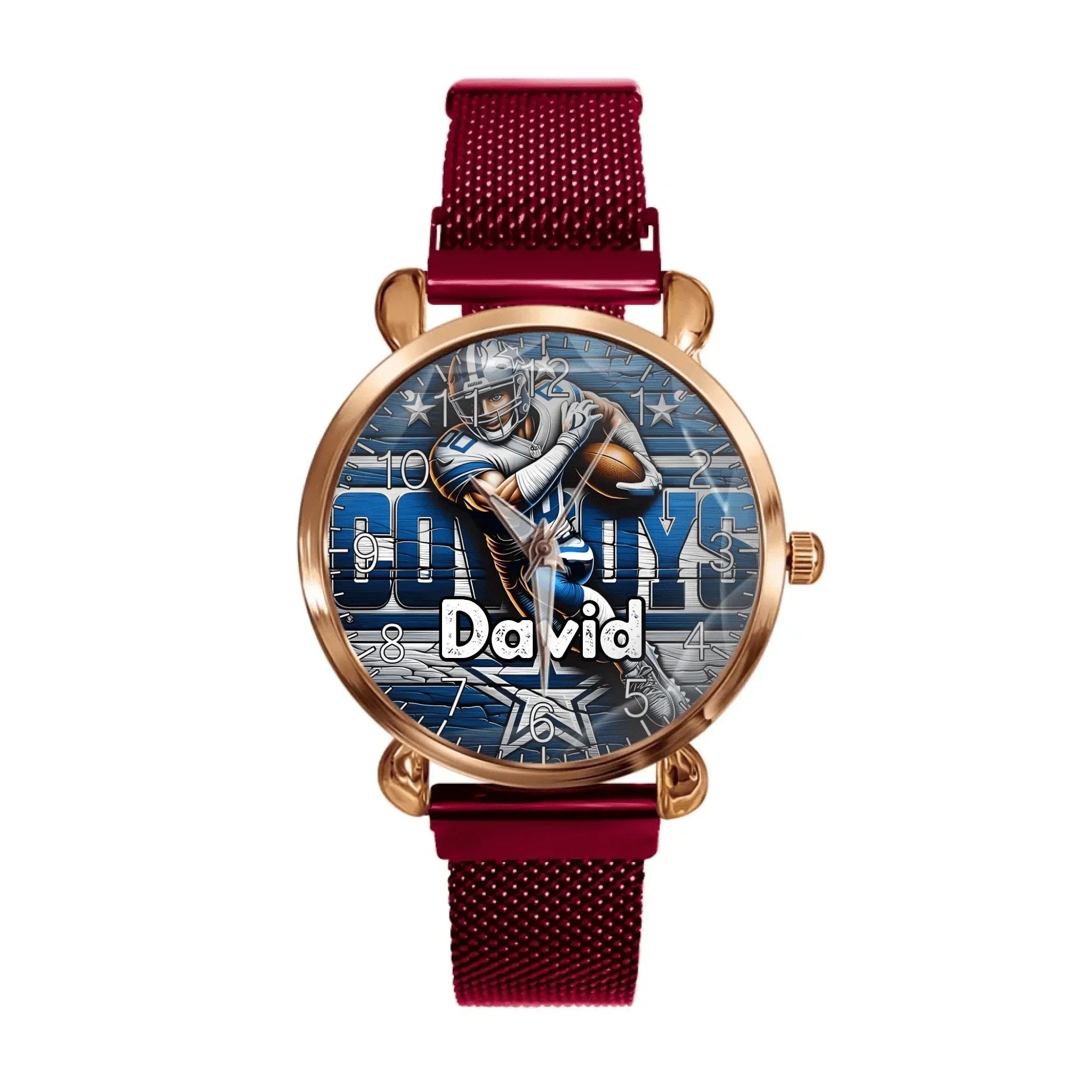 Customized Sports Themed Background Watch – Personalized Name Football Player Print Watch - A Gift For Football Players,Football Lovers,Sport Lovers,Friend - Joliny