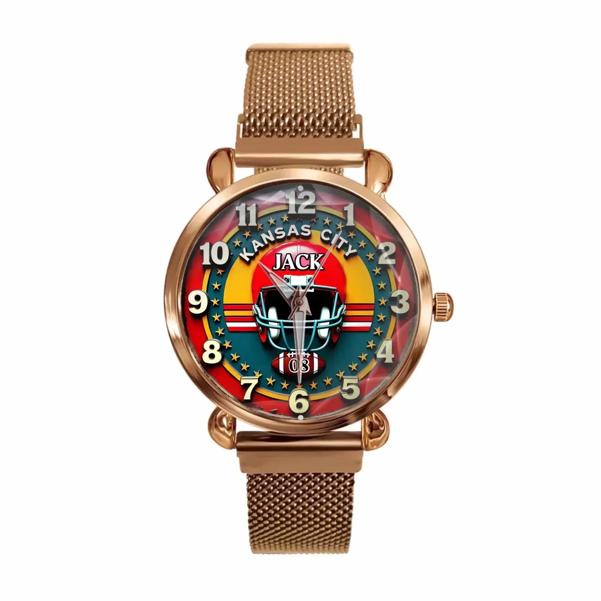 Custom Football Watch – Personalized Name & Number, Kansas City Fan Gift, Sports Lover Timepiece - Joliny