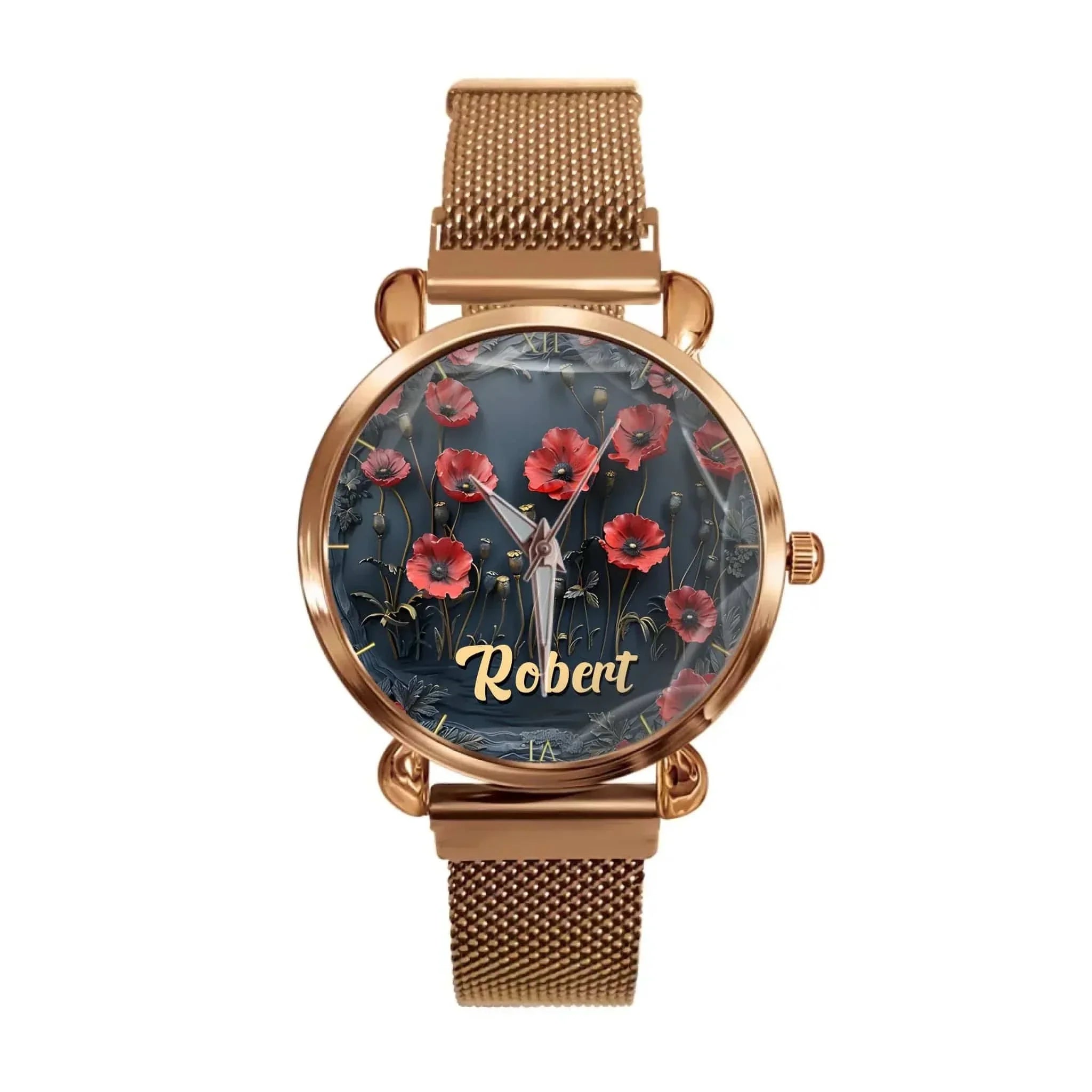 Customized Papaver Rhoeas Patterned Watch – Personalized Names - A Gift For Friend,BFF,Roommate - Joliny