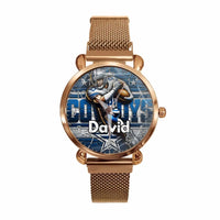 Customized Sports Themed Background Watch – Personalized Name Football Player Print Watch - A Gift For Football Players,Football Lovers,Sport Lovers,Friend - Joliny