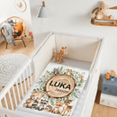 Woodland Stump Announcement Small Animal Friends Baby Name Blanket - Forest Animals Bear Fox Raccoon Deer - Joliny